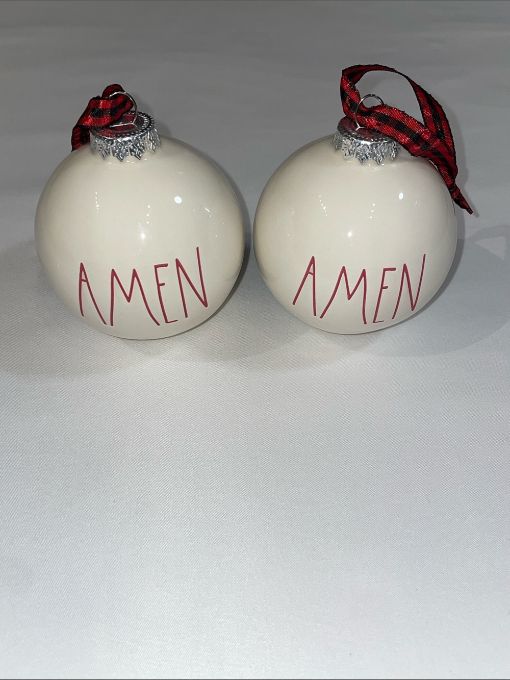 Rae Dunn Cream and Red Amen Ornaments